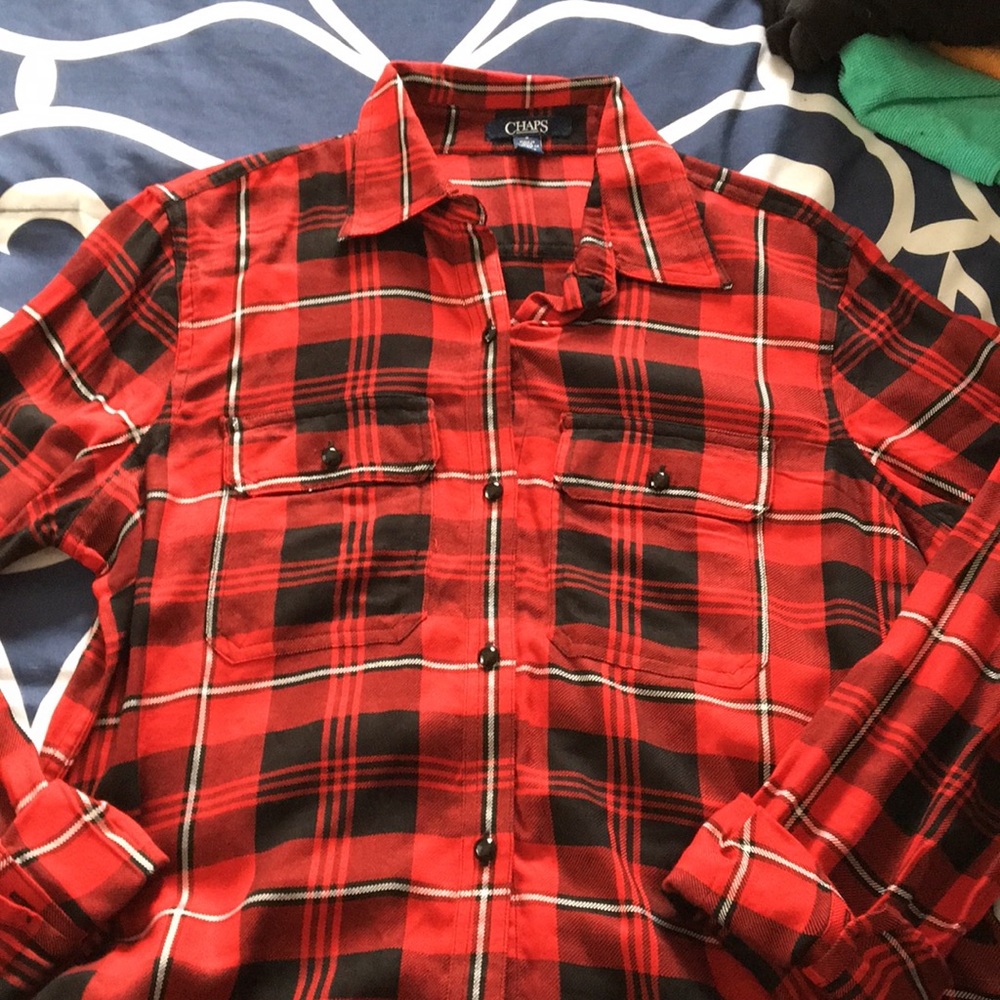 Brand new Chaps plaid button up blouse